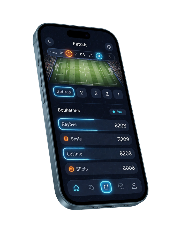 Smartphone mit Live-Fu&szlig;ballwetten-Interface und neonblauen Quoten bei 30bet Sportwetten