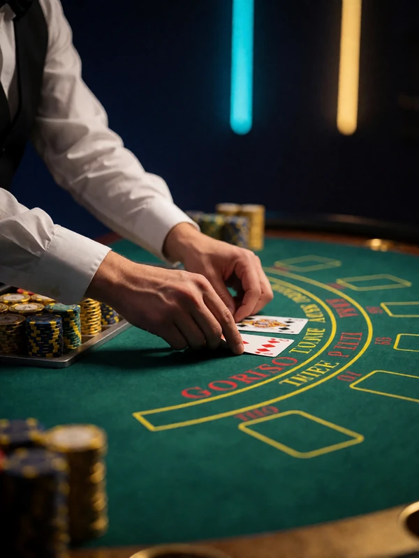 Live Blackjack Tisch mit Dealer-H&auml;nden und goldenen Jetons im 30bet Live Casino Deutschland